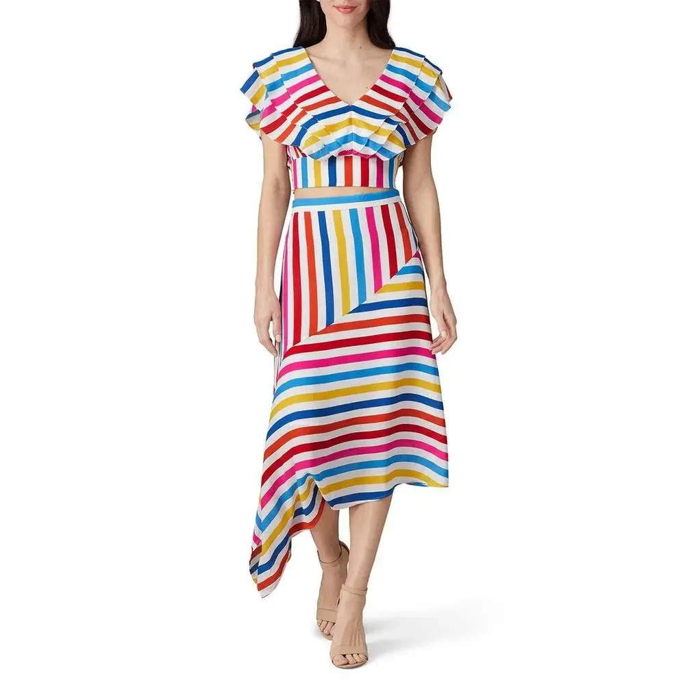 Color Me Courtney Women's Size 0 Rainbow Stripe Holly Ruffle Crop Top‎